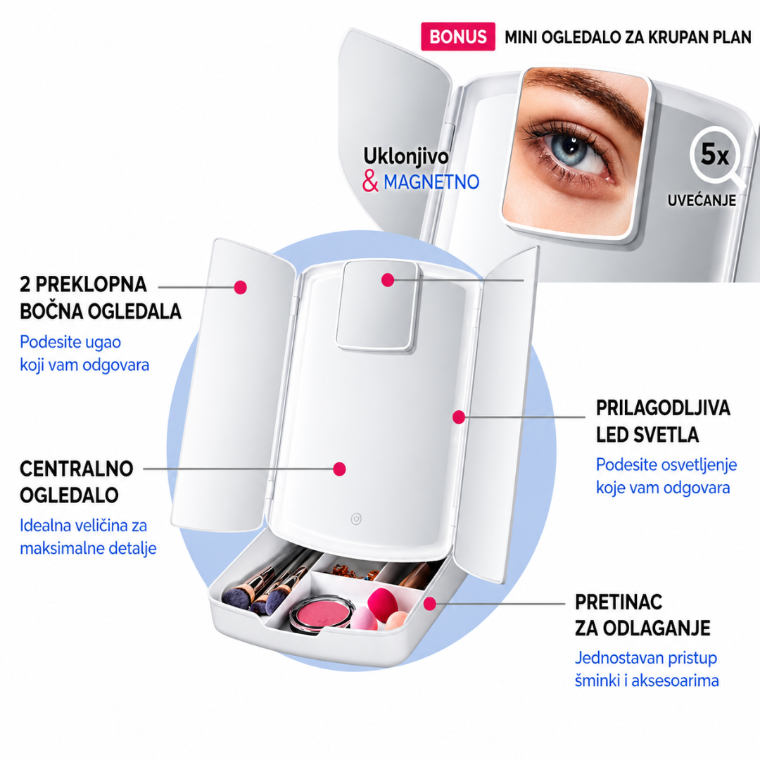 Trostrano LED ogledalo sa fiokom